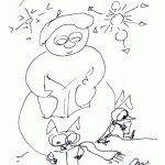 Drawing of Snow person and puppies reading