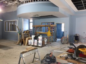 Circulation desk area, employee work space