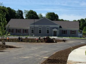 New library, with name on building.