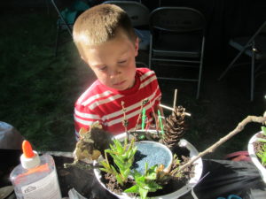 Boy with fairy garden.